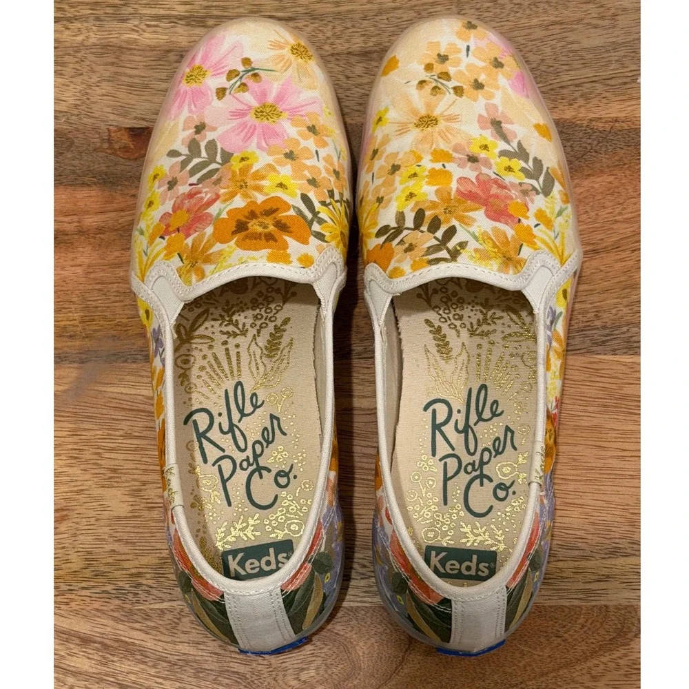 Keds x Rifle Paper Co Double Decker Sneaker  Floral Slip On Womens 7.5 Yellow